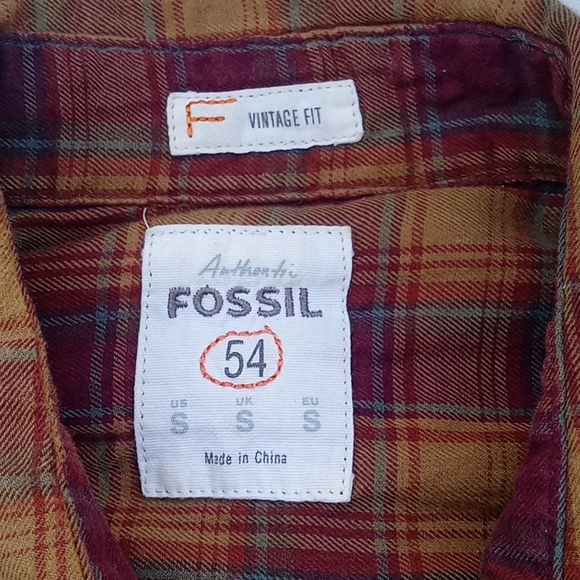 Fossil Western Shirt 100% Cotton Long Sleeve, Size S Plaid, Pearl Snaps Like New - Picture 8 of 9
